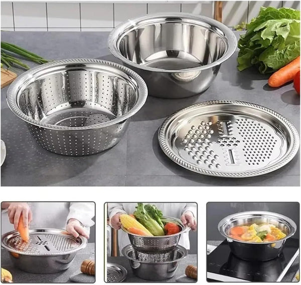 Multifunctional Stainless Steel Basin Vegetable Cutter – Fruit Slicer, Potato Peeler & Carrot Grater, Kitchen Accessory Set(Grater Plate)6