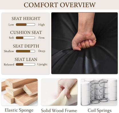 Black Leather Loveseat and Accent Chairs, Mid-Century Modern Office Furniture Sofa and Chair Set, Small Love Seat Couches with Wood Arm, 3 Pieces Living Room Furniture Sets (3)4
