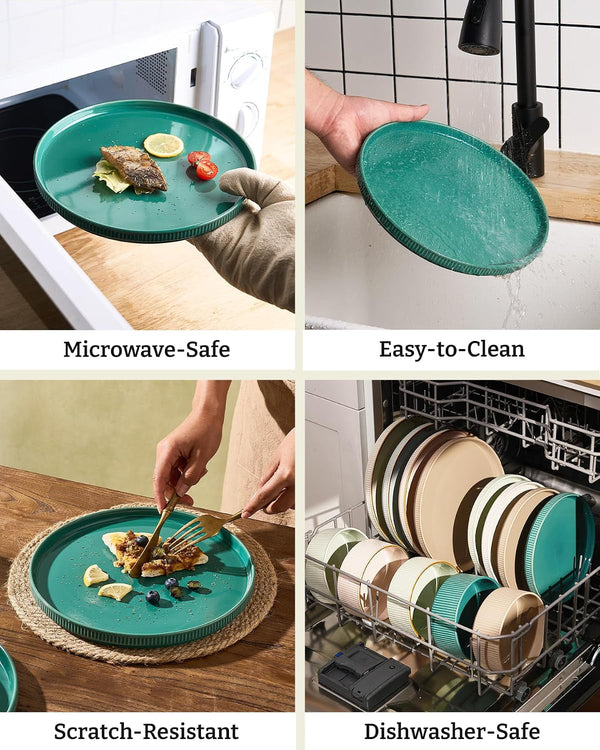 Stoneware Dishes Dinnerware Sets for 6, Ribbed Plates and Bowls5