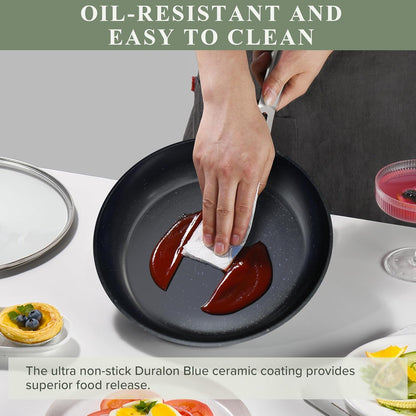 Healthy Duralon Blue Ceramic Nonstick Cookware Set, Diamond Infused Scratch-Resistant, PFAS Free, Dishwasher & Oven Safe, Induction Ready & Evenly Heats, Tempered Glass Lids & Stay-Cool Handles | Scratch-Resistant, Dishwasher & Oven Safe, Induction Ready & Evenly Heats, Tempered Glass Lids & Stay-Cool Handles8