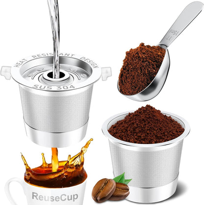 2 Pack Reusable K Cup for Keurig 1.0 | Stainless Steel Coffee Pods with Heat Resistant Handles and Scoop, NO BPA1