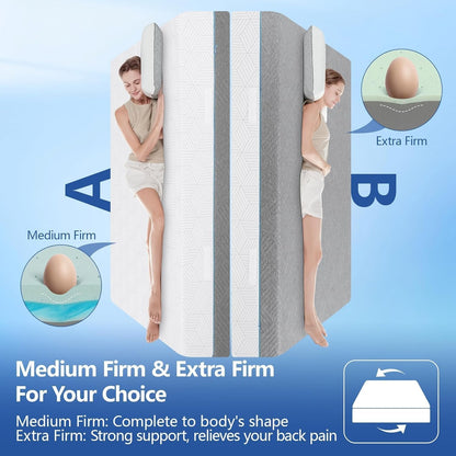 Extra Firm Mattress King 16 Inch,Premium Cool Green Tea/Gel Memory Foam Mattress in Box with Fiberglass-Free Cover,Dual Side Medium-Firm High-Density-Mattress for Back Pain,Certipur-Us,In Usa,80"X76"2