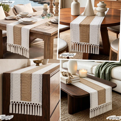 Boho Table Runner with Tassels Farmhouse Rustic 12X72 Inch8