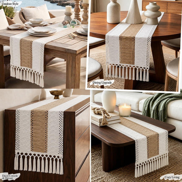 Boho Table Runner with Tassels Farmhouse Rustic 12X72 Inch8