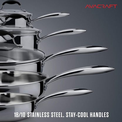10 Piece 18/10 Stainless Steel Cookware Set | Tri-Ply Cookware, Glass Strainer Lid Included, Ergonomic Stay Cool Handles, Dishwasher Safe4