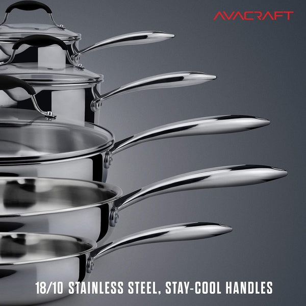 10 Piece 18/10 Stainless Steel Cookware Set | Tri-Ply Cookware, Glass Strainer Lid Included, Ergonomic Stay Cool Handles, Dishwasher Safe4