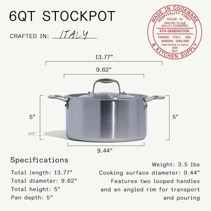 Made in Cookware - 6 Quart Stainless Steel Stock Pot with Lid - 5 Ply Stainless Clad - Professional Cookware - Crafted in Italy - Induction Compatible3