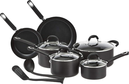 Non-Stick Cookware Set, Pots and Pans with Lids, Hard Anodized Aluminum, Dishwasher Safe, Oven Safe, Black, 12-Piece1