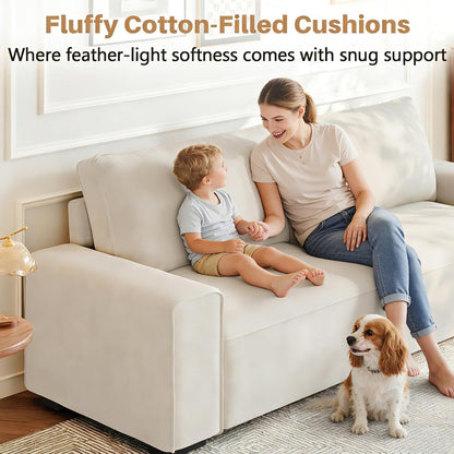 85'' Chenille Couch for Living Room, 3 Seater Comfy Sofa with Wide Armrest, Thick Spring Cushions, Modern Cloud Couch for Apartment, Office, Bedroom, Small Space, Chenille Beige6