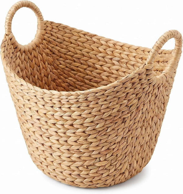 Extra Large Water Hyacinth Storage Basket with Handles, Natural Bin1
