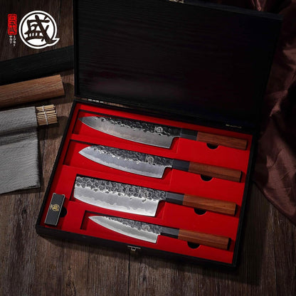 4-Piece Japanese Chef Knife Set, San-Mai 9Cr18Mov6