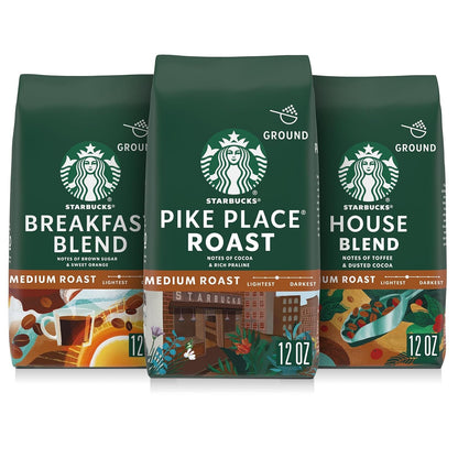 Starbucks Ground Coffee Medium Roast Variety Pack, 3 Bags 12 Oz | 100% Arabica Ground Coffee; Medium Roast Variety Pack; 3 Bags, 12 Oz Each (36 Oz Total)1