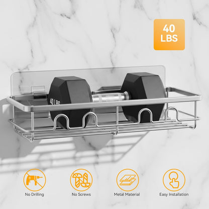Adhesive Shower Caddy, Large Capacity Shower Racks for inside Shower, No Drill Bathroom Shower Organizer and Storage, 2 Pack Silver Bathroom Shelves, Home Decor Rv Accessories, Apartment5