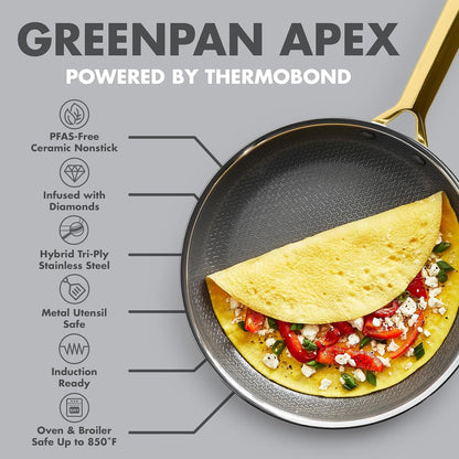 Hybrid APEX 13 Piece Stainless Steel Ceramic Nonstick Cookware Set | Tri-Ply Pots & Pans, Pfas-Free Thermobond Nonstick, Induction & All Stovetop Compatible, Dishwasher & Oven Safe to 850F, Gold5
