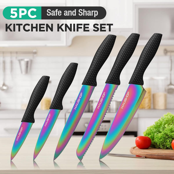 Kitchen Knife Set, 5 PCS Rainbow Knife Sets with Arcylic Block2