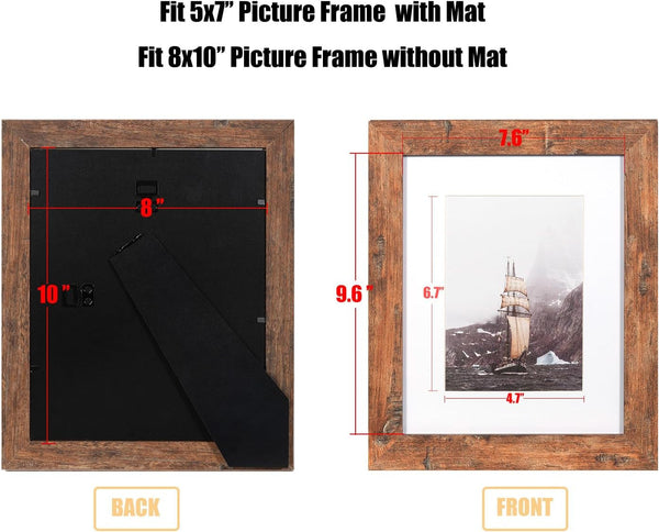 8X10 Picture Frame Rotten Brown, Wooden Frame with White Mat, for Tabletop and Wall Mounting Display for Home, Office,Gallery,Holiday with Photos, Posters2