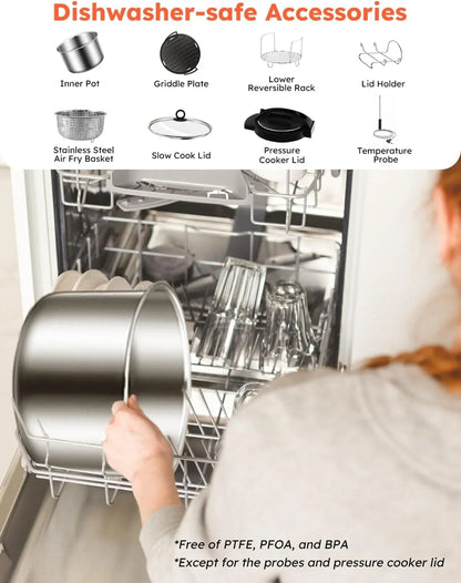 Duet Electric Pressure Cooker & Air Fryer Combo W/Probe, 450-In-1 | Slow Cooker & Grill, Integrated Digital Temp Probe, 6Qt SS Pot, Adjustable High/Low Pressure, Built-In Sure-Lock Safety Tech9