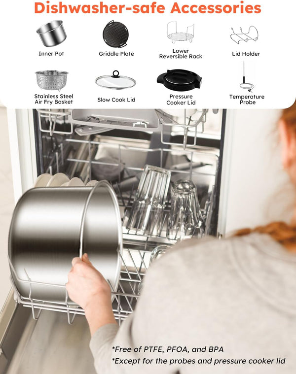 Duet Electric Pressure Cooker & Air Fryer Combo W/Probe, 450-In-1 | Slow Cooker & Grill, Integrated Digital Temp Probe, 6Qt SS Pot, Adjustable High/Low Pressure, Built-In Sure-Lock Safety Tech9
