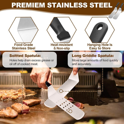 14PCS Griddle Accessories Kit, Flat Top Grill Accessories Set for Blackstone and Camp Chef, Grill Spatula Set with Enlarged Spatulas, Scraper for Outdoor Barbecue | Griddle Tools Set for Blackstone, Grill Spatula Set with Enlarged Spatulas, Scraper for Outdoor Barbecue3