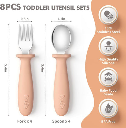 8 Pcs Toddler Utensils Set Kids Silverware with Forks and Spoons | Baby Utensils with Silicone Handle, Anti-Choke Design for Children'S Safe Self-Feeding, Food Grade Dishwasher Safe, Bpa-Free2
