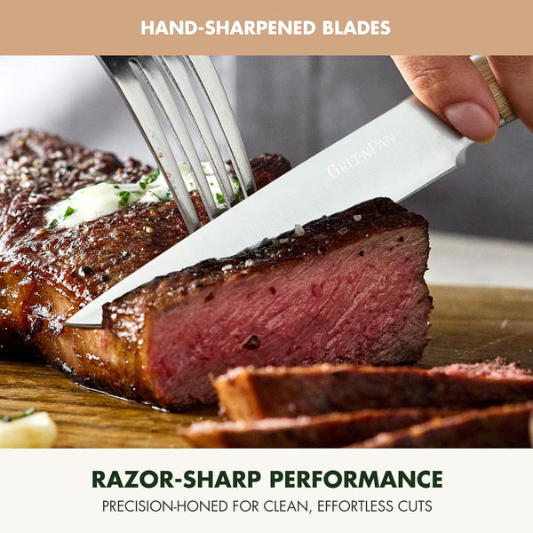 Elite 8 Piece Steak Knife Set, Professional Stainless Steel Blades with Titanium Coating, Ultra-Sharp Dining Knives, Kitchen Cutlery, Ergonomic Wood Handles, Wooden Storage Box3