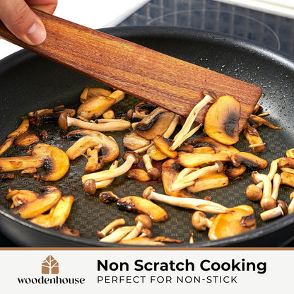 Wooden Spatula for Cooking, 12" Set of 2 - Turner & Scraper for Cast Iron | Flipper for Non Stick & Frying Pan, Egg & Pancake – BPA Free & Heat Resistant Teak Utensils6