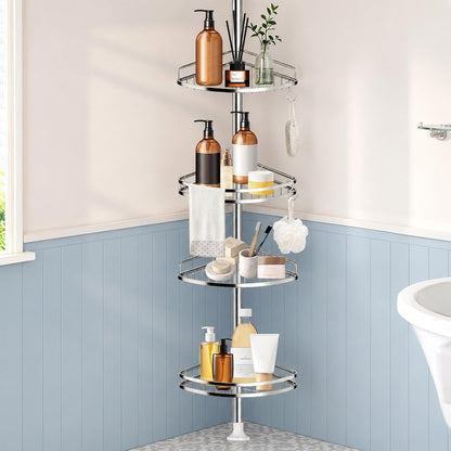 Corner Shower Caddy Tension Pole, 4-Tier SS Bathroom Storage Rack1