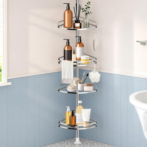 Corner Shower Caddy Tension Pole, 4-Tier SS Bathroom Storage Rack1