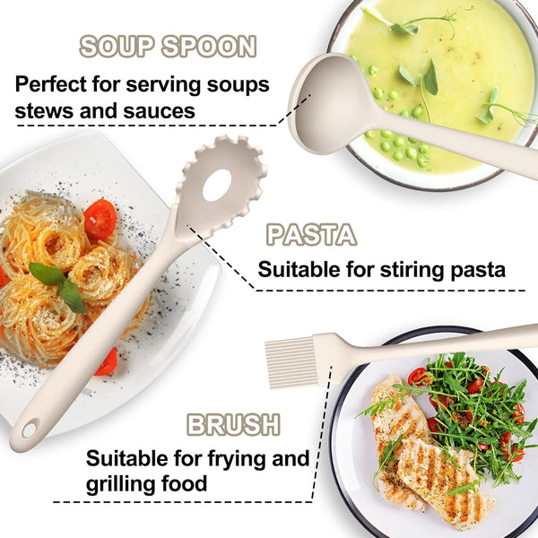 22-Piece Silicone Cooking Utensils Set，Heat Resistant & Dishwasher Safe Kitchen Tools, Black Non-Scratch Spatula Set for Nonstick Cookware (Khaki)3