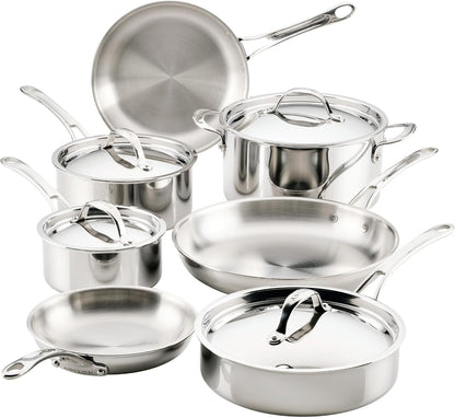 Everlast Clad Stainless Steel Pots and Pans Set, 11-Piece | Oven Safe to 500°F, Dishwasher Safe, Induction-Ready, Stainless Steel Cookware Set, Tri-Ply Clad for Even Heating1