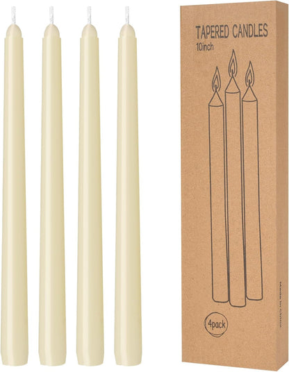 4 Pack Ivory Taper Candles - Taper Candles 10 Inch Dripless, Smokeless & Unscented - 8 Hours Long Burning - Hand Poured Tall Candlesticks - Ideal for Weddings, Dinner Parties, and Home Decor1