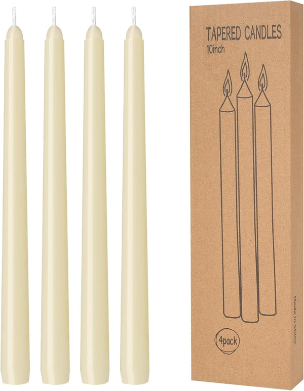 4 Pack Ivory Taper Candles - Taper Candles 10 Inch Dripless, Smokeless & Unscented - 8 Hours Long Burning - Hand Poured Tall Candlesticks - Ideal for Weddings, Dinner Parties, and Home Decor1