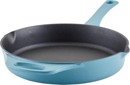 NITRO Cast Iron Fryin Pan/Skillet with Helper Handle and Pour Spouts, 12 Inch - Agave Blue1