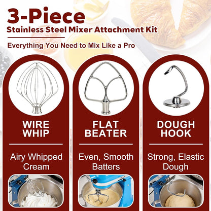 3-Piece Stainless Steel Mixer Attachment Kit for Kitchenaid 4.5 and 5 QT Tilt-Head Stand Mixers, Includes K45WW Wire Whip, Dough Hook & K45B Flat Beater, Dishwasher Safe2
