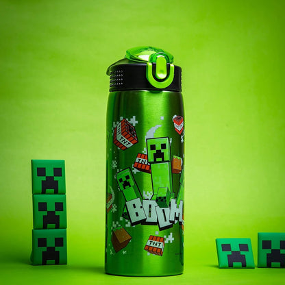 Minecraft Water Bottle for Travel and at Home, 19 Oz Vacuum Insulated Stainless Steel with Locking Spout Cover, Built-In Carrying Loop, Leak-Proof Design (Creeper)3