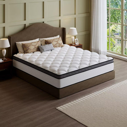 Full Size Mattress, 14 Inch Hybrid Bed in a Box, Green Tea & Cooling Gel Memory Foam, Certipur-Us Certified, Fiberglass-Free, Pressure Relief for Back Pain, Breathable & Safe Sleep1