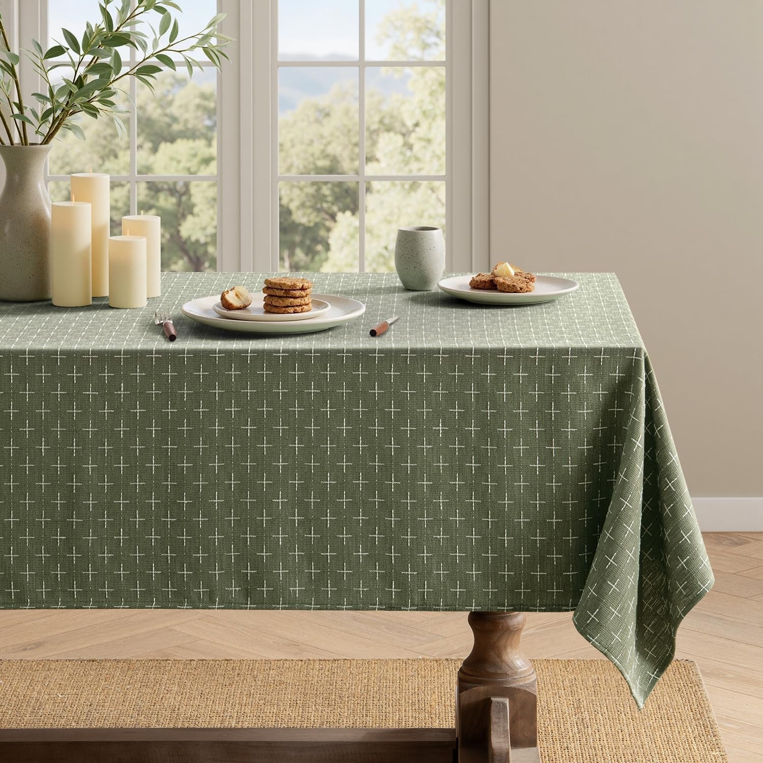 olive-green-rectangle-cross-star-textured-table-cloth-52x70-inch
