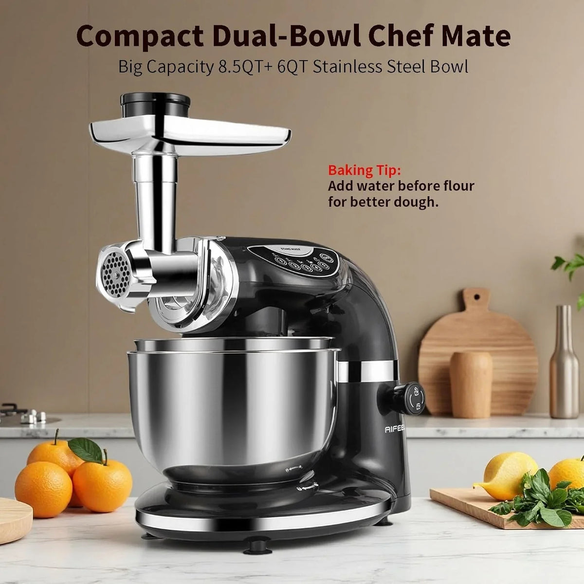 stand-mixer-8-5qt-6qt-two-stainless-steel-bowls-electric-food-mixer-black-7-in-1-multifunctional-kitchen-mixer-with-dough-hook-whisk-beater-meat-grinder-pasta-cookie-maker