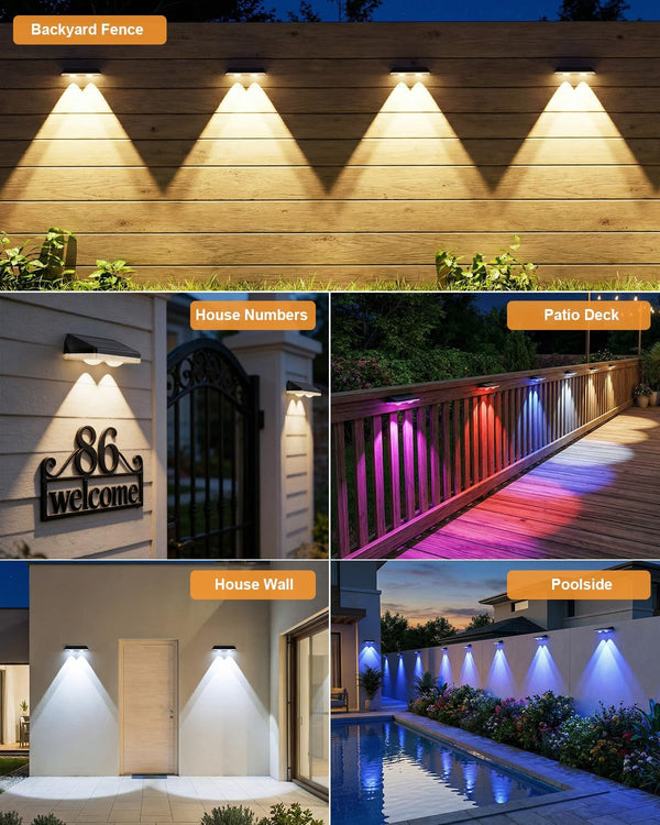 Solar Fence Lights Outdoor,3000/4500/6000K/Rgb 13 Mode 8PACK Fence Lights Solar Powered High Brightness LED Lens IP65 Waterproof Solar Wall Light for Outside/Patio/Step/Backyard/Railing/Pool/Deck8