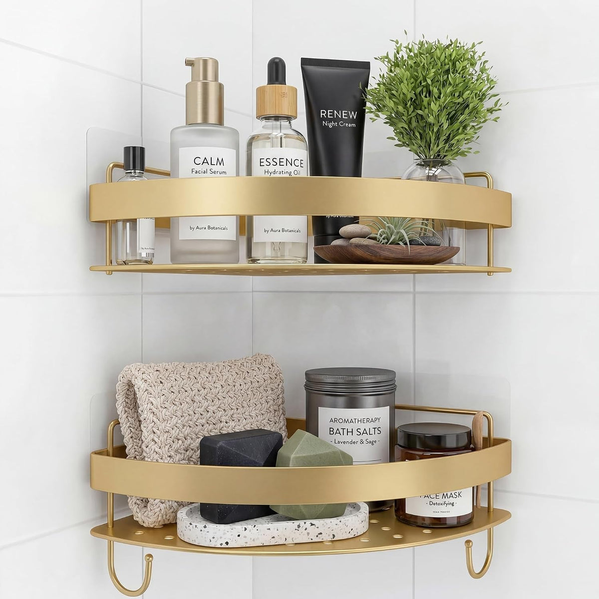 corner-shower-caddy-2-pack-adhesive-gold-shower-organizers-rustproof-stainless-steel-shower-shelves-with-4-hooks-no-drilling-shelves-for-bathroom-storage-home-decor