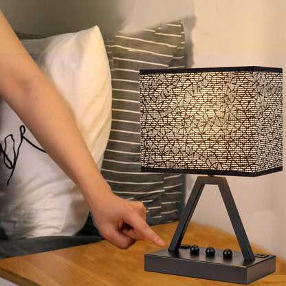 Touch Control Table Lamp, 3-Way Dimmable Desk Lamp with USB C & a and AC Outlet, Bedside Lamp with Phone Stands for Bedroom, Living Room, Office, LED Bulb Included, Black Shade6