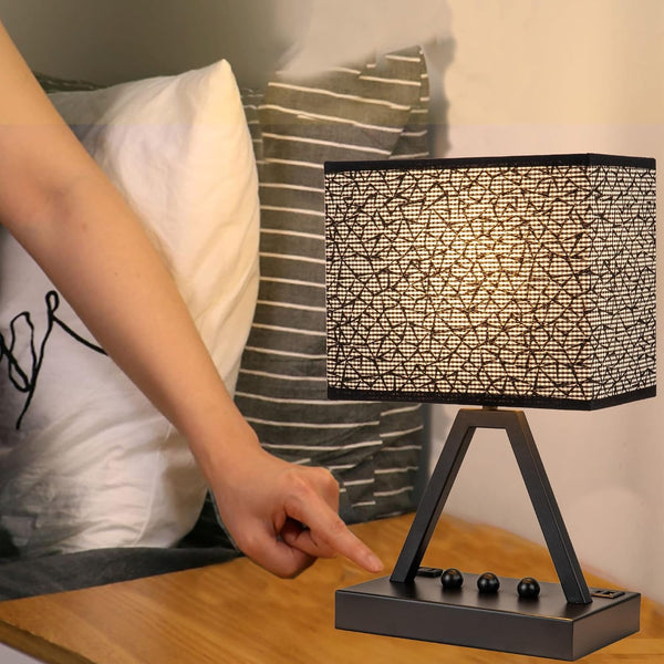 Touch Control Table Lamp, 3-Way Dimmable Desk Lamp with USB C & a and AC Outlet, Bedside Lamp with Phone Stands for Bedroom, Living Room, Office, LED Bulb Included, Black Shade6
