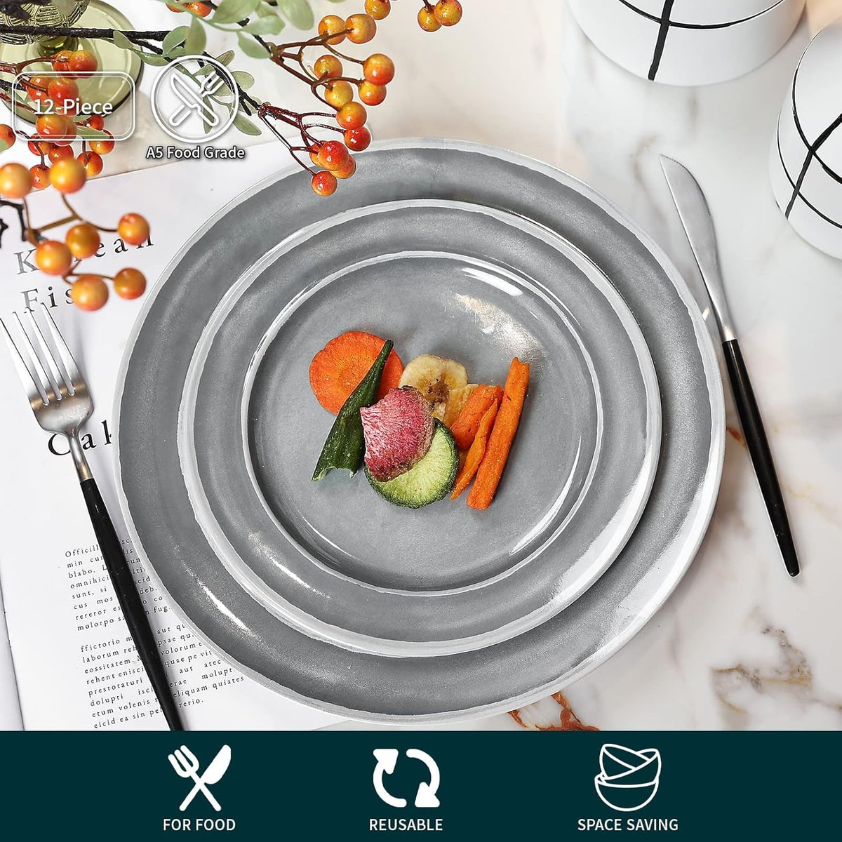 melamine-dinnerware-set-12pcs-dishes-dinnerware-set-for-4-indoor-and-outdoor-use-dishwasher-safe-break-resistant-lightweight-gray