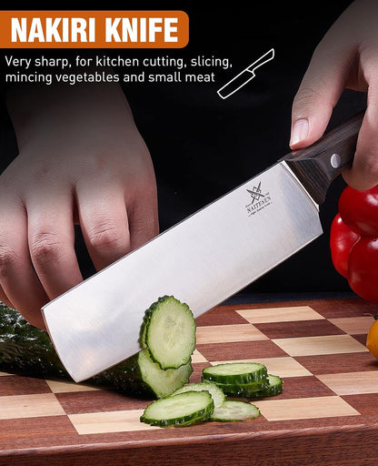 2PCS Cleaver Knife Set, Meat Cleaver & Nakiri Vegetable Knife3