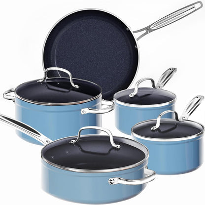 9Pc Cookware Set Healthy Duralon Blue Ceramic Nonstick Coated | Diamond Infused Scratch-Resistant, PFAS Free, Oven Safe, Induction Ready, Evenly Heats, Tempered Glass Lids, Stay-Cool Handle1