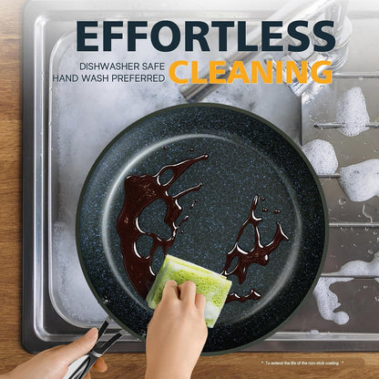 3-Piece 8”, 10”, 12” Forged Lightweight Frying Pan Set, Cozy Blue | G10 Healthy Duralon Blue Ceramic Ultra Non-Stick, Ergonomic Stay-Cool Handles, Induction-Ready & Works on All Cooktops8