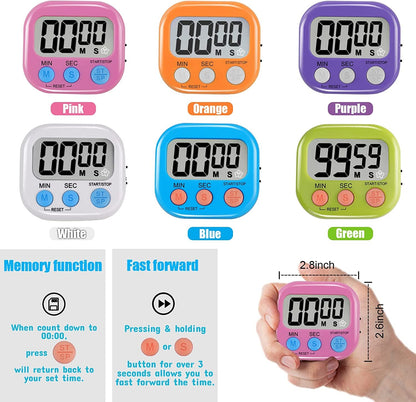6 Pack Multi-Function Electronic Timer - Magnetic Digital Timers Big LCD Display the Loud/Silent Switch Countdown Timer Extensively Use in Break Time, Cooking,Gym, Meeting, Classroom7