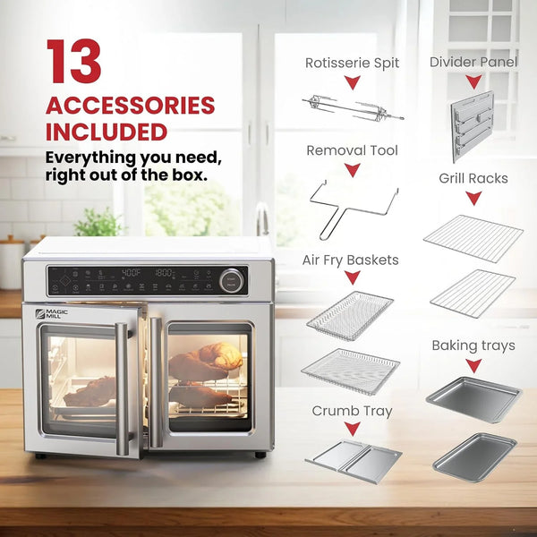 Ultra-Premium Dual-Zone Stainless Steel Air Fryer Toaster Oven Combo, Extra Large 32QT French Door Convection Oven with Next-Gen Patent Technology, 13 Accessories, Rotisserie, Sync Finish6