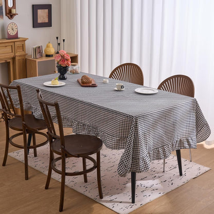 Farmhouse Black Plaid Ruffle Table Cloth, Boho Cotton Linen Tablecloth, Washable Table Cover for Rectangle Table Baby Shower Kitchen Party Wedding Decor (Black,55"X94")3