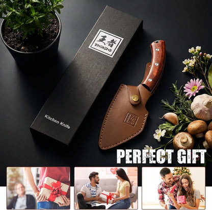 6.1 Inch Meat Cleaver Knife with Sheath, Hand Forged Butcher Knife for Meat Cutting, Full Tang Chef Knife for Kitchen, Outdoor Cooking, Camping, BBQ, with Gift Box8